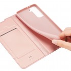 Dux Ducis Skin serijos Samsung Galaxy S21 (G991B) rožinis odinis atverčiamas dėkla
