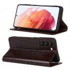 Samsung Galaxy S21 FE (Fan Edition) 5G Solidus tamsiai rudas odinis atverčiamas dėklas - knygutė