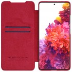 Samsung Galaxy S21 Ultra (G998B) prabangus Nillkin Qin serijos raudonas odinis atverčiamas dėklas - knygutė
