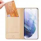 „Dux Ducis“ Skin serijos Samsung Galaxy S22+ 5G (SM-S906X) auksinis odinis atverčiamas dėklas