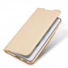 „Dux Ducis“ Skin serijos Samsung Galaxy S22+ 5G (SM-S906X) auksinis odinis atverčiamas dėklas