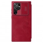 Samsung Galaxy S22 Ultra 5G (SM-S908X) prabangus Nillkin Qin serijos raudonas odinis atverčiamas dėklas - knygutė