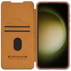 Prabangus „Nillkin“ Qin Pro serijos rudas odinis atverčiamas Samsung Galaxy S23 FE (Fan Edition) dėklas