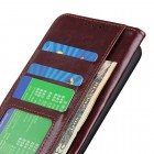 Samsung Galaxy S23 Ultra (SM-S918) atverčiamas rudas odinis dėklas - piniginė