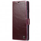 Samsung Galaxy S23 Ultra (SM-S918) „CaseMe“ Leather solidus atverčiamas bordo odinis dėklas - knygutė