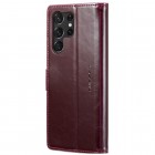 Samsung Galaxy S23 Ultra (SM-S918) „CaseMe“ Leather solidus atverčiamas bordo odinis dėklas - knygutė