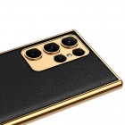 Samsung Galaxy S23 Ultra (SM-S918) GKK Luxury juodas dėklas - nugarėlė apvadai auksinės spalvos