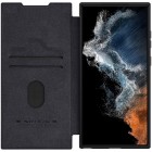 Samsung Galaxy S23 Ultra (SM-S918) prabangus Nillkin Qin Pro serijos juodas odinis atverčiamas dėklas - knygutė