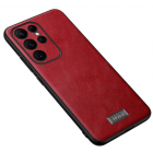 „SULADA“ Leather Kickstand Samsung Galaxy S23 Ultra raudonas odinis dėklas - nugarėlė
