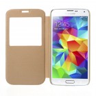 Samsung Galaxy S5 G900 (S5 Neo G903) auksinis odinis atverčiamas dėklas su langeliu