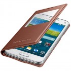 Samsung Galaxy S5 mini (G800) S View Cover atverčiamas auksinis odinis dėklas - knygutė (EF-CG800b)