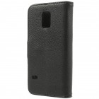 Samsung Galaxy S5 mini (G800) „Litchi“ atverčiamas juodas odinis dėklas - piniginė