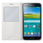 Samsung Galaxy S5 G900 (S5 Neo G903) S View Cover atverčiamas baltas odinis dėklas