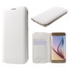 Samsung Galaxy S6 Edge baltas odinis atverčiamas Smart Wallet dėklas - piniginė