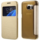 Samsung Galaxy S7 (G930) View Window atverčiamas auksinis dėklas