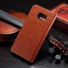Samsung Galaxy S7 (G930) atverčiamas rudas odinis dėklas - piniginė