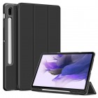 Samsung Galaxy Tab S7 FE (T736B,T730) atverčiamas juodas odinis dėklas - knygutė su vieta liestukui