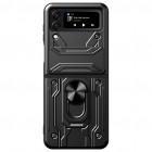Sustiprintos apsaugos „Kickstand“ Samsung Galaxy Z Flip4 (F721) juodas kieto silikono (TPU) ir plastiko dėklas