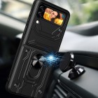 Sustiprintos apsaugos „Kickstand“ Samsung Galaxy Z Flip4 (F721) juodas kieto silikono (TPU) ir plastiko dėklas