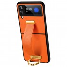 „Sulada“ Leather Kickstand Samsung Galaxy Z Flip4 (F721) oranžinis odinis dėklas - nugarėlė
