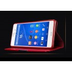 „Kalaideng“ Royale atverčiamas raudonas odinis Sony Xperia Z3 (D6603, D6653) dėklas