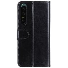 Sony Xperia 1 IV atverčiamas juodas odinis dėklas, knygutė - piniginė