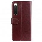 Sony Xperia 10 IV atverčiamas rudas odinis dėklas - piniginė