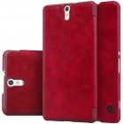 Prabangus „Nillkin“ Qin serijos raudonas odinis atverčiamas Sony Xperia C5 Ultra dėklas