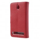 Sony Xperia E1 atverčiamas raudonas odinis Litchi dėklas - piniginė