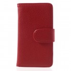 Sony Xperia E1 atverčiamas raudonas odinis Litchi dėklas - piniginė