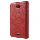 Sony Xperia E4 atverčiamas raudonas odinis Litchi dėklas - piniginė