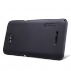 Sony Xperia E4g Nillkin Frosted Shield juodas plastikinis dėklas + apsauginė ekrano plėvelė