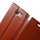 Sony Xperia M2 Aqua atverčiamas rudas odinis dėklas