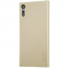 Nillkin Frosted Shield Sony Xperia XZ (Xperia XZs) auksinis plastikinis dėklas + apsauginė ekrano plėvelė