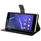 Sony Xperia Z2 D6503 atverčiamas juodas odinis dėklas - piniginė