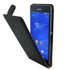 Sony Xperia Z3 klasikinis vertikaliai atverčiamas juodas odinis dėklas