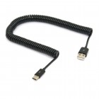Spiralinis USB Type-C juodas laidas 3 metrai