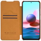 Xiaomi Poco M3 Pro (Redmi Note 10 5G) prabangus Nillkin Qin serijos rudas odinis atverčiamas dėklas - knygutė