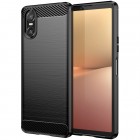 Sony Xperia 10 VI „Carbon“ kieto silikono TPU juodas dėklas - nugarėlė | Priedai.lt