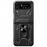 Sustiprintos apsaugos „Kickstand“ Samsung Galaxy Z Flip4 (F721) juodas kieto silikono (TPU) ir plastiko dėklas